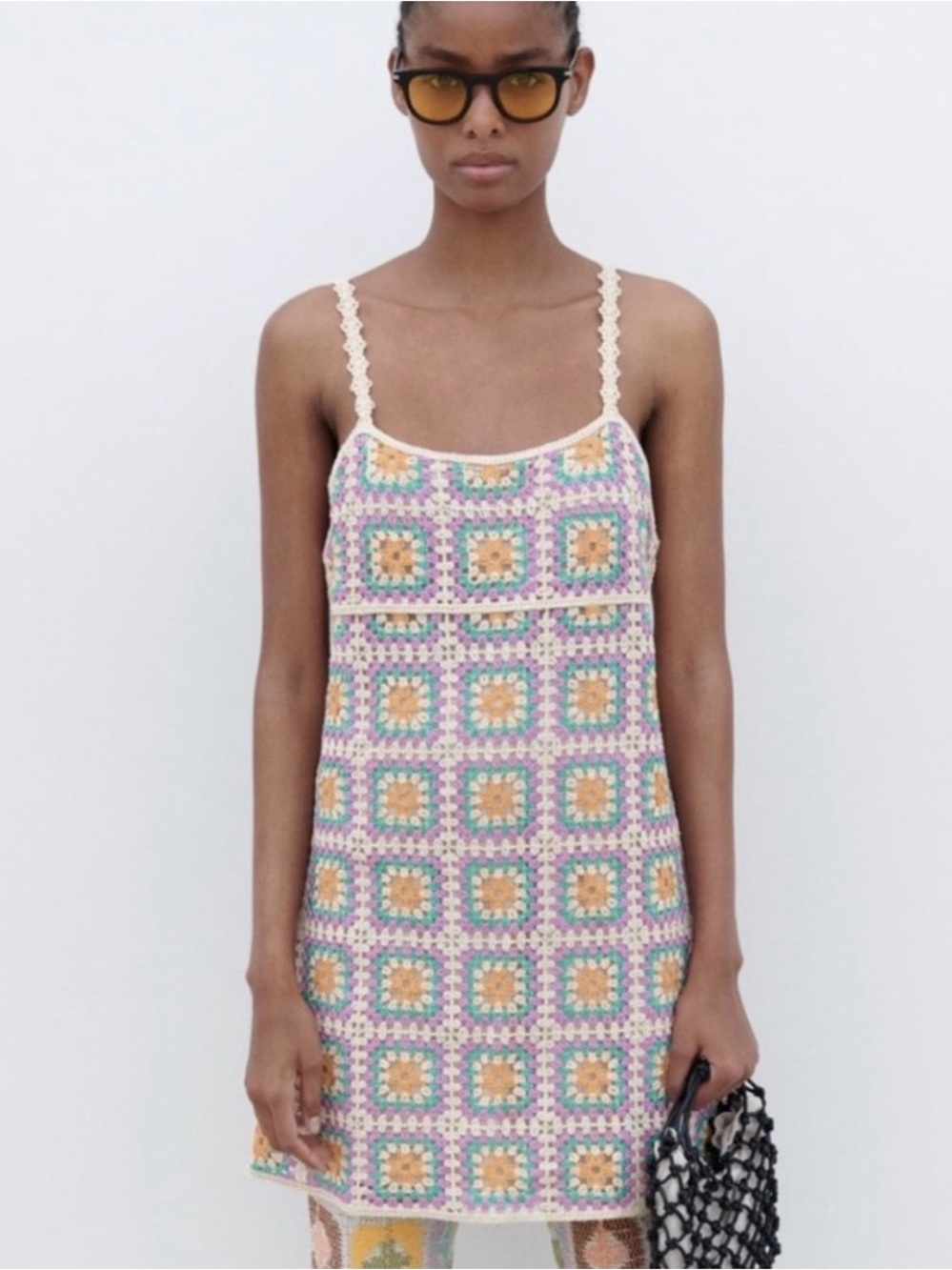 Zara Crochet Granny Square Mini Dress Portia White Lotus Dress 🌸✨ - Picture 3 of 7